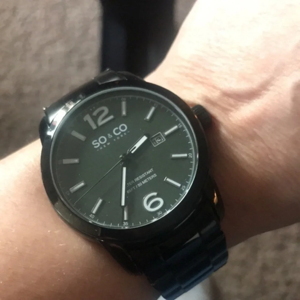 So & Co black dial black stainless steel band divers watch NIB